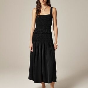 Jcrew Smocked midi dress in summer Black  Bnwt